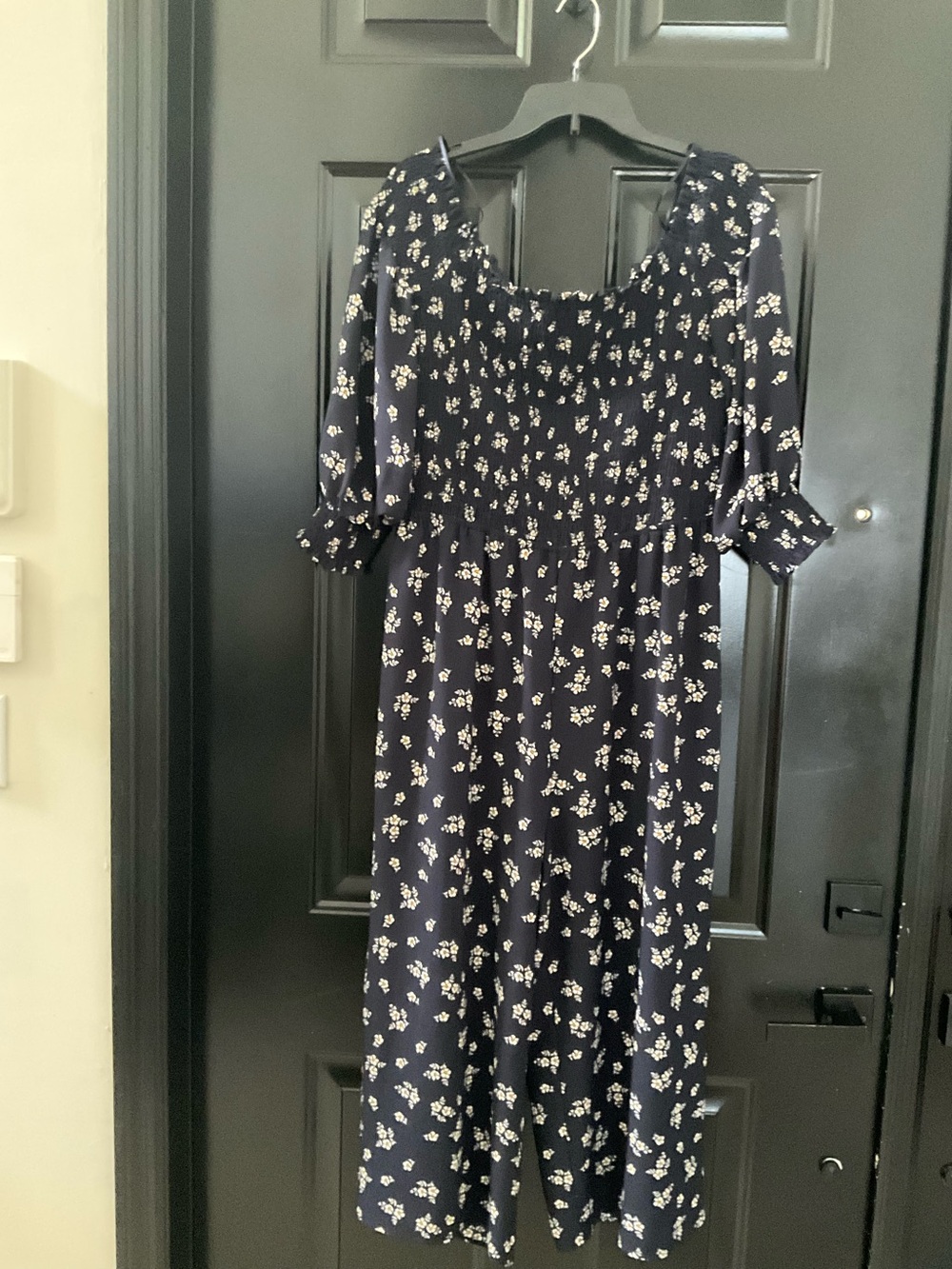 STATE Navy Floral Romper with Smocked Bodice